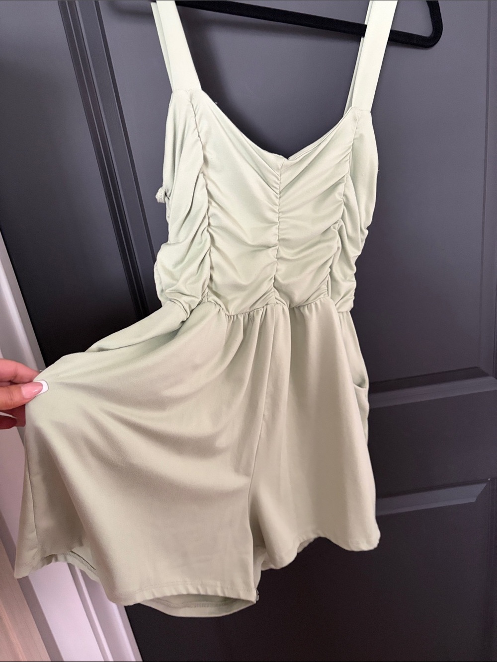 Ruched Sage Green Sleeveless Mini Romper